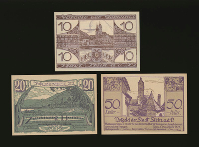 Itävalta Notgeld 10, 20, 50 Heller, Stein 1920