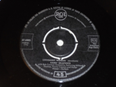 7" HARRY BELAFONTE - Cocoanut Woman - single 1957 Suomi VG++