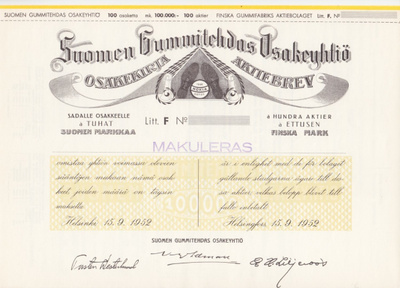OKK 1952 Suomen Gummitehdas Oy (NOKIA) bla, pörssi