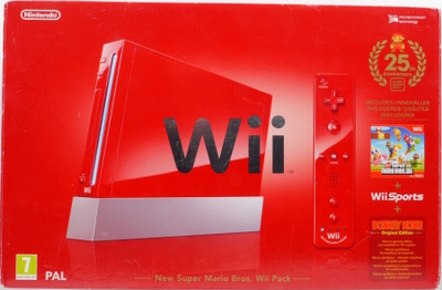 Nintendo Wii Red Console - New Super Mario Bros. Pack Limi