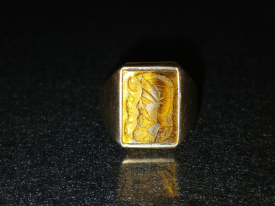 Antique Antiikki Tiikerinsilmä kivi Intaglio sormus