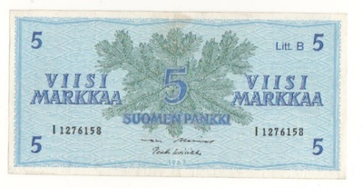 5 markkaa 1963 Litt. B, I-sarja, korvaava.ALE-Koi. kl 8