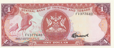 Trinidad & Tobago yhden dollarin pakkasileä seteli 1985