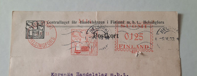 Kuva/firmaleima, Nainen,mies ja kori, Helsinki 8.5.1933
