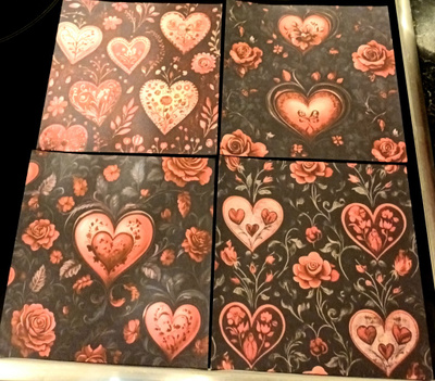 Kuviopaperit SYDÄMET / 4 kpl -setti / 15 x 15 cm