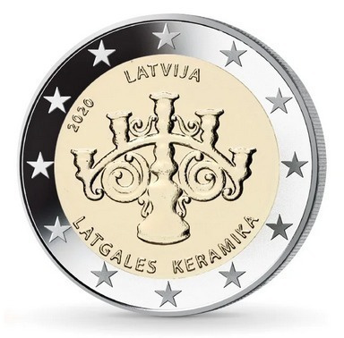 ** LATVIA 2€ 2020 Latgalen keramiikka pillerissä **