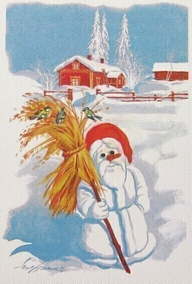 Lumiukko ja lyhde Joulukortti