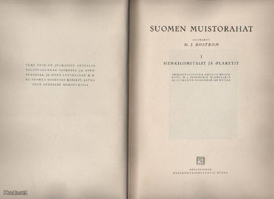 Boström, H. J.: Suomen muistorahat I-II,ns,Otava 1932-36,K3+