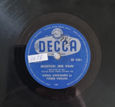 Savikiekko 1956 Vieno Kekkonen ja Pärre Förars Decca SD 5361