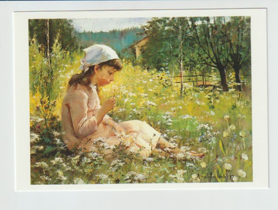 Postikortti, TAIDE, AMELIE LUNDAHL, Tyttö niityllä
