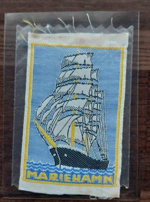 Marienhamn vintage kangasmerkki hieno purjelaiva
