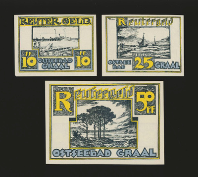 Saksa Notgeld 10, 25, 50 Pfg, Graal 1922