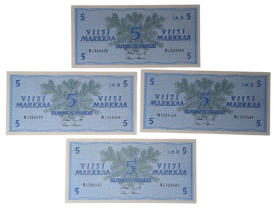 5 Markkaa 1963 Litt. B, peräkkäiset numerot
