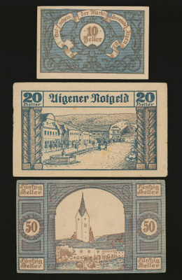 Itävalta Notgeld 10, 20, 50 Heller, Aigen 1920