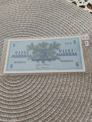Pakka sileä 5mk Litt.B seteli 1963
