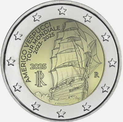 ** ITALIA 2€ 2025 Amerigo Vespucci pillerissä **