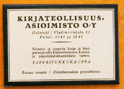* Vanha Paperitukkukaupan mainos magneettina * 20-luku *