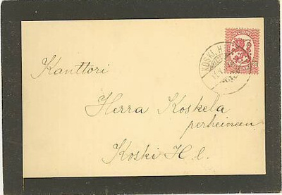 1920 20p punainen paikallispainotuote KOSKI HL
