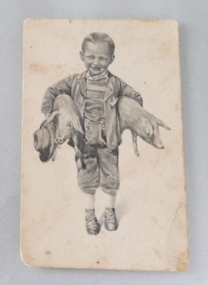 Poika kantaa kahta sikaa - Boy carries two pigs