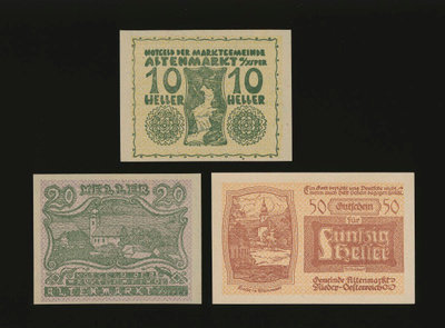 Itävalta Notgeld 10, 20, 50 Heller, Altenmarkt 1920