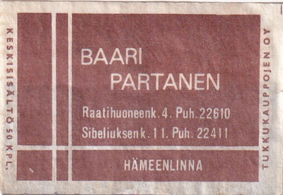 Hämeenlinna. Baari Partanen     s24
