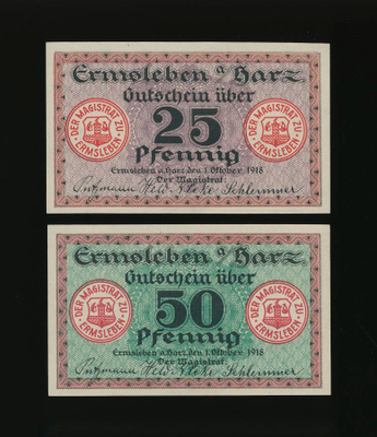 Saksa Notgeld 25, 50 Pfennig, Ermsleben 1.10.1918