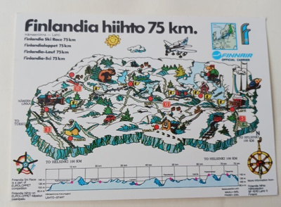 Finlandia-hiihto,jossa reitti, erikoisleimat Lahti 28.2.1982