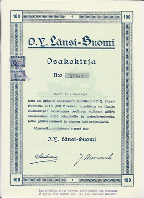 OKK 1960 Länsi-Suomi Oy, Rauma osakekirja