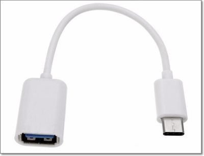 USB C uros - USB A naaras -kaapeli / OTG-sovitin / valkoinen