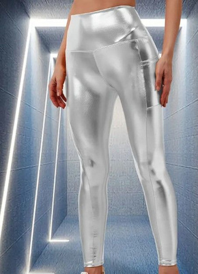 Metallic silver leggings trikoot koko L