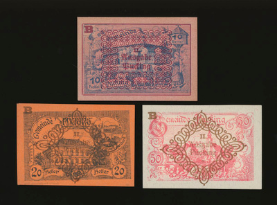 Itävalta Notgeld 10, 20, 50 Heller, Pucking, Painos BII