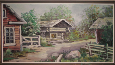 Maalaismaisema taulu, Risto Vuolas, noin 110x64cm