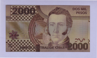 Chile 2000 Pesos v.2009 UNC kullattu (muoviseteli)