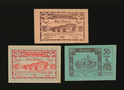 Itävalta Notgeld 10, 20, 50 Heller, Mautern 1920