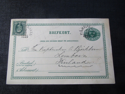 5 öre 1895 Ehiökortti. Brefkort .Ruotsi- Sweden