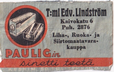 T:mi Edv. Lindström , Kaivokatu 6, Pauligin sinetti te   s20