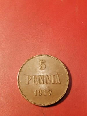 *Suomi * 5 penniä *1917*kerensky * Copper/Kupari *1+/EF