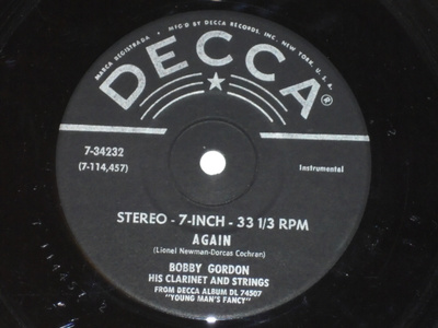 7" BOBBY GORDON - Again - single 1964 jazz EX