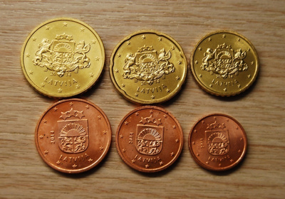 Latvian eurokolikot 1c-50c,  6 kolikkoa UNC