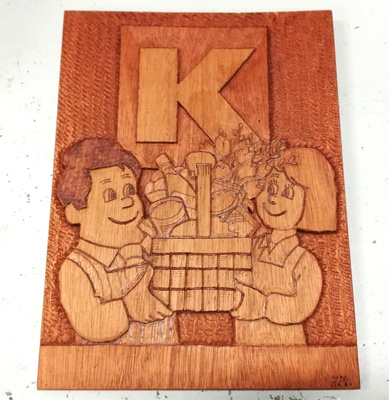 Rakkaudella veistetty 1983 Kesko mainostaulu 33 cm sign.