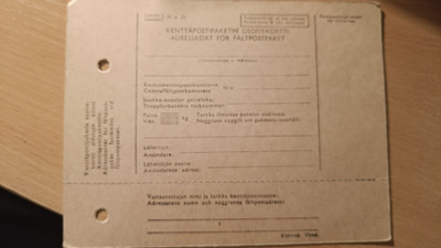 Kenttäpostipaketin osoitekortti puhdas