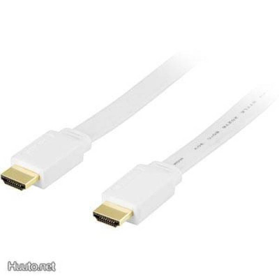 Deltaco HDMI Kaapeli, 4K, UltraHD, 0.5m, litteä, valk. UUSI