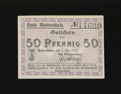 Saksa Notgeld 50 Pfg, Wattenscheid 1917