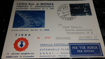 Tikka Nasta Mainoskortti Monza 1000km Autodromo
