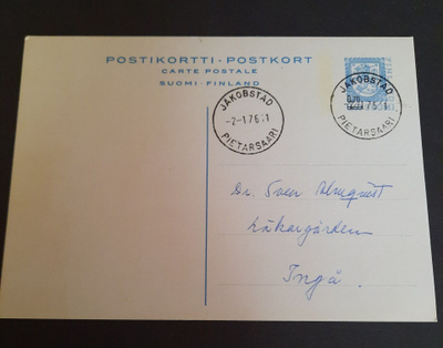 Ehiö 0.60mk+ lisäpainanta 0.70,kirjekortti Pietarsaari 1976