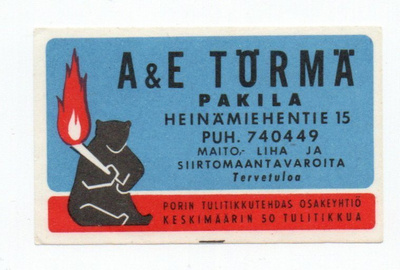Porin Tulitikkutehdas. A & E Törmä. Pakila