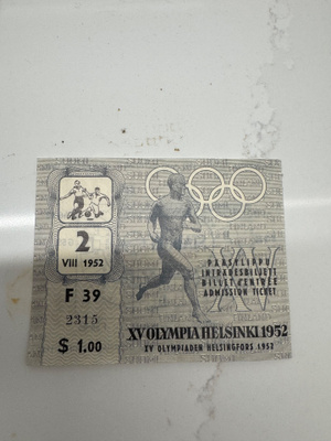 5kpl Helsingin olympiakisojen 1952 pääsylippua