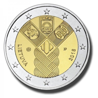 ** LIETTUA 2€ 2018 Baltian maat 100 vuotta pillerissä **