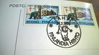Postikortti Finlandia Hiihto Lahti 1974 erikoisleimalla