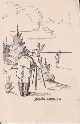 " Röhön rannalla", Sotilas kiikaroi alastonta naista . e170